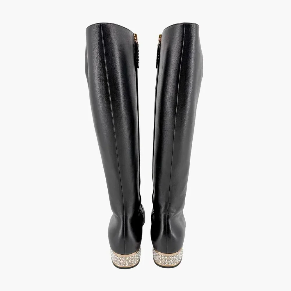 Gucci Mister Black Knee High Horsebit Crystal Heel Boots Size 37 US 7 Women's - Picture 7 of 15